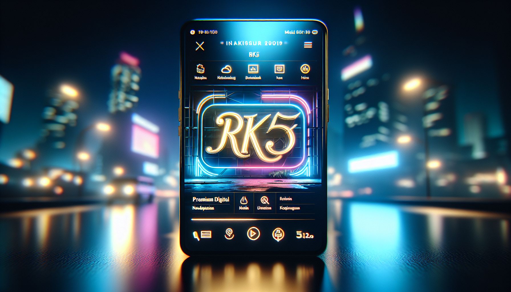 A sleek RK55 news interface on mobile showing official updates and announcements for users in Indonesia